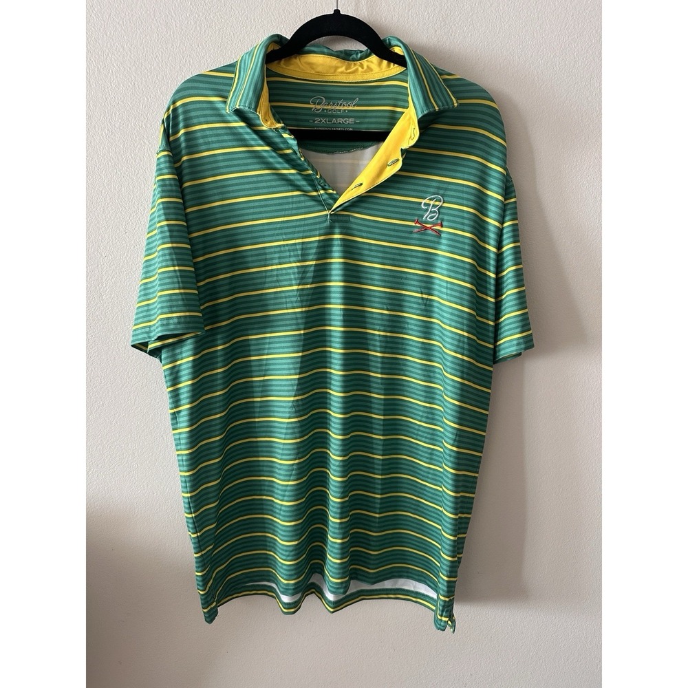 Barstool Sports Shirt Mens XXL Short Sleeve Golf Polo 2XL Green Yellow Stripe